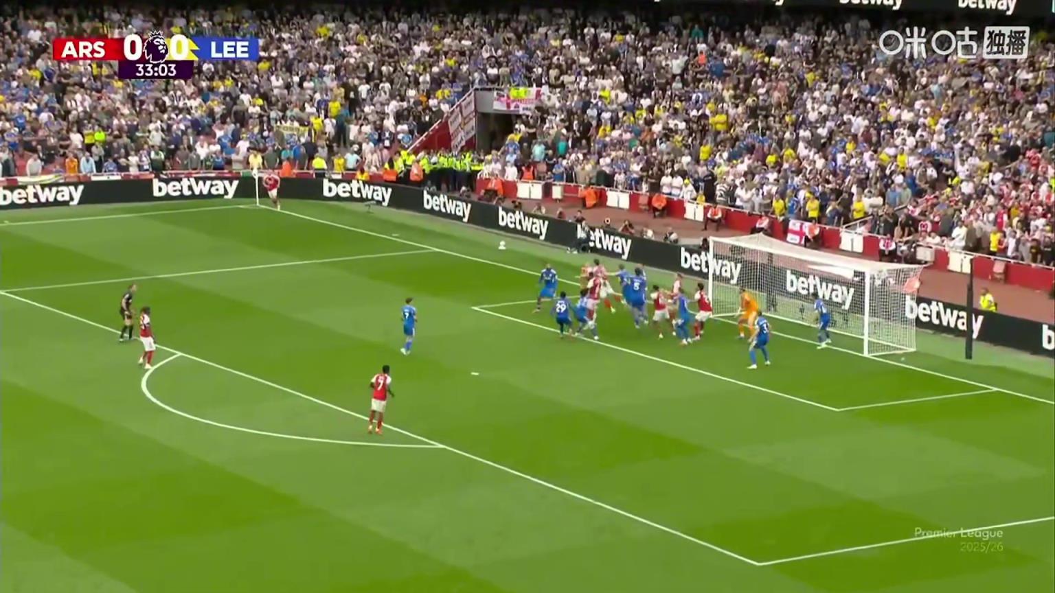 角球当点球使！赖斯角球传中，廷伯甩头攻门得手